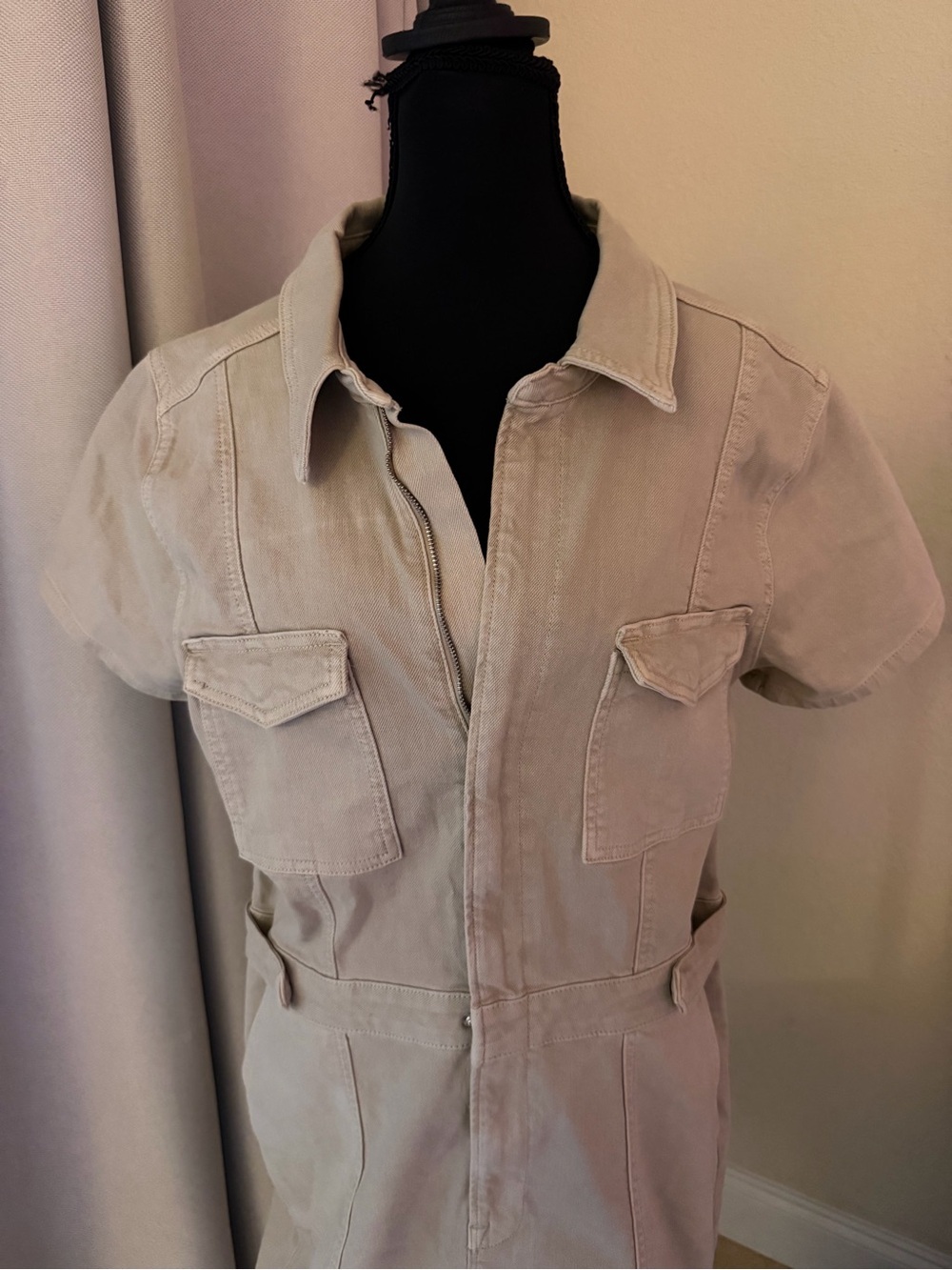 Good American Fit For Success Denim Utility Mini Dress Tan XL - Picture 4 of 9
